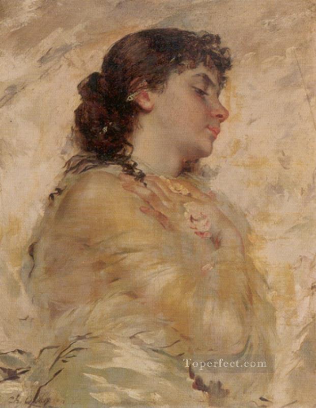 横顔の若い女性の肖像画 女性 チャールズ・ジョシュア・チャップリン油絵
